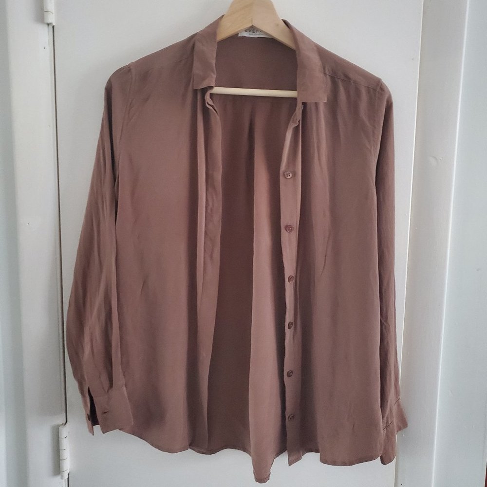 Everlane Silk Point Collar Long-Sleeve - Chestnut, S